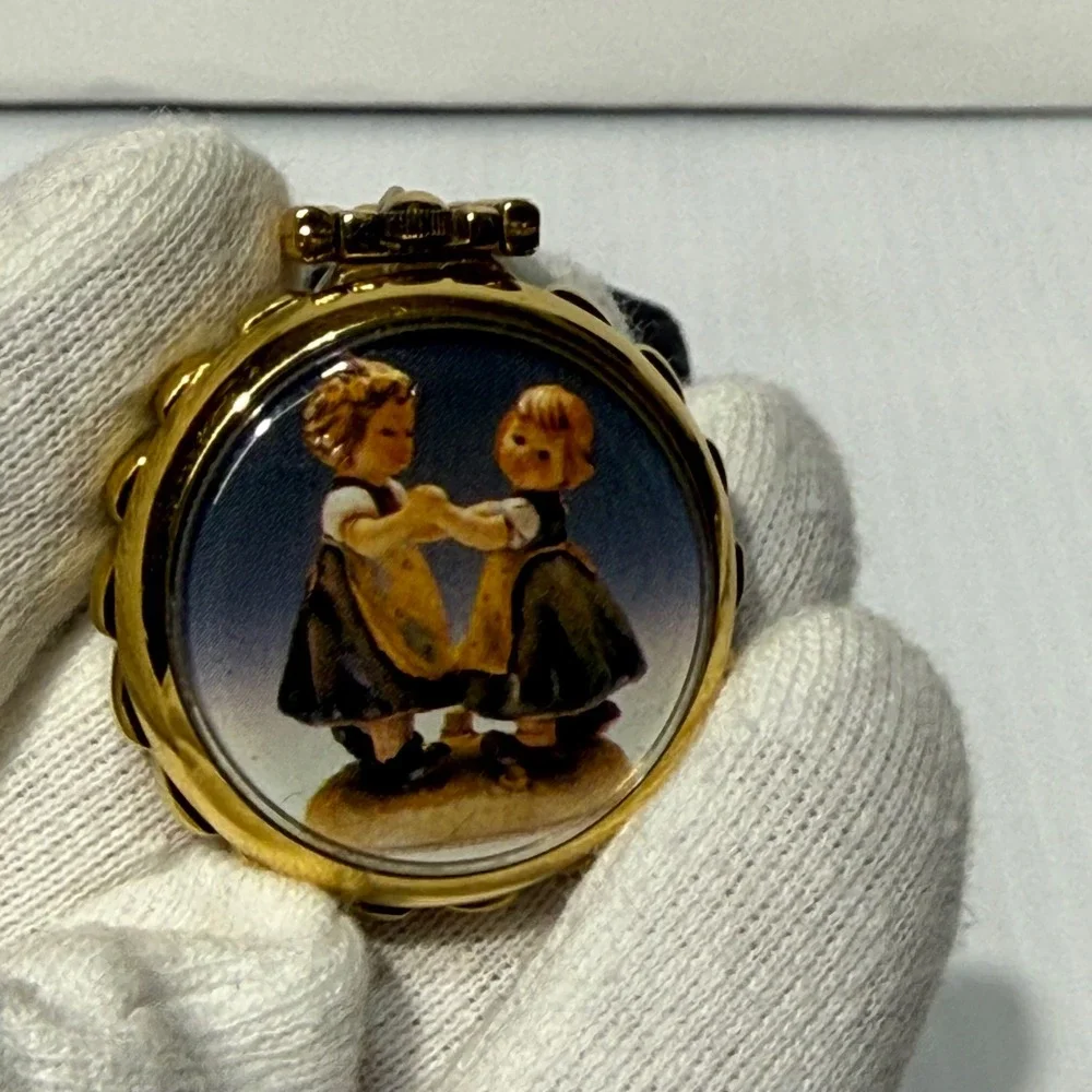 MJ Hummel Spring Dance Pendant Watch Gruen Gold Tone Roman Numeral 276-2035